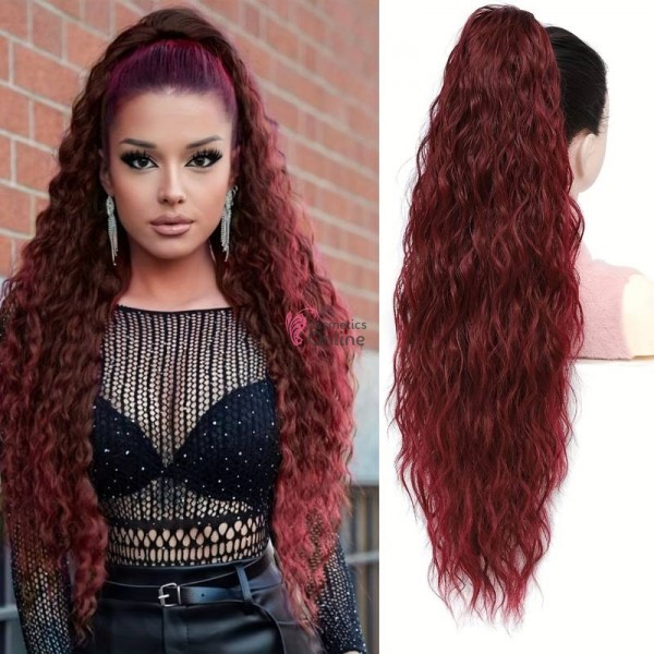 Extensie de par coada ondulata Deep Wave cu cleste 70 cm Cod 1970-108 Burgundy (Visiniu)